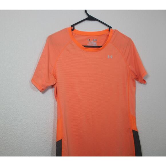 UNDER ARMOUR Women’s Medium Polyester T-Shirt, Orange heatgear Tee - Picture 3 of 9